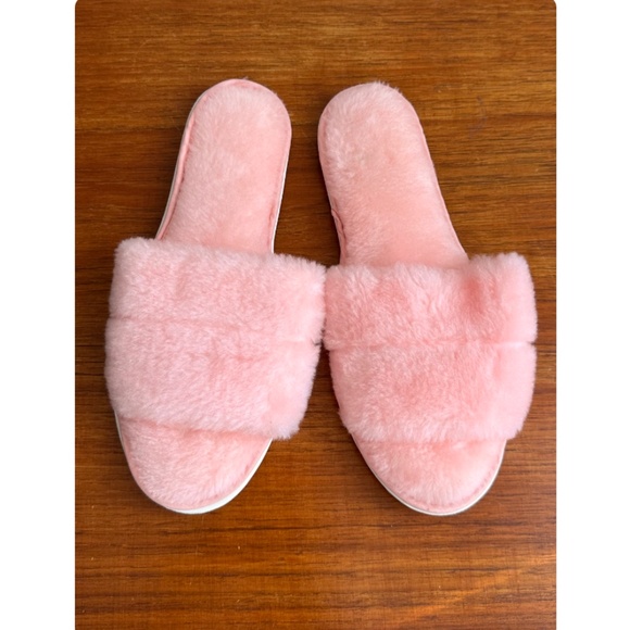 Vintage Fuzzy Bedroom Slippers in Light Baby Pink • Peep Toe • 60s MCM - Medium - Picture 5 of 9